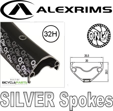 WHEEL - 27.5 / 650B Alex MD30 32H Black Rim, 8/11 Speed Q/R (141mm OLD) 6 Disc Sealed Novatec Black Hub, Mach 1 SILVER Spokes