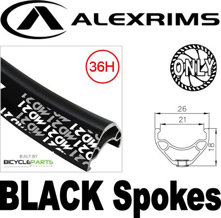 WHEEL - 29er Alex MD21 36H P/j Black Rim with Eyelets, 1 SPEED COASTER 3/8 Nutted (110mm OLD) Loose Ball Hi-Stop Black Hub, Mach 1 BLACK Spokes