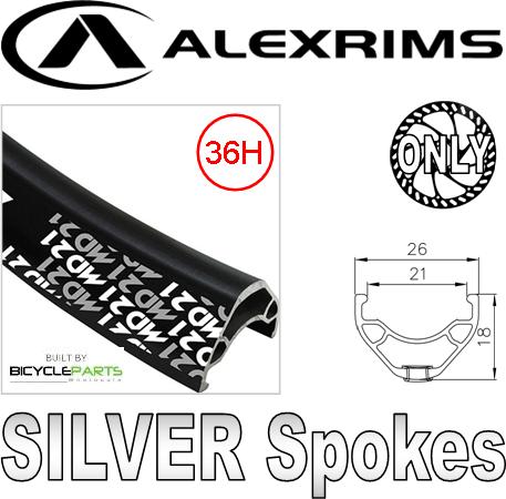 WHEEL - 29er Alex MD21 36H P/j Black Rim with Eyelets, 1 SPEED COASTER 3/8 Nutted (110mm OLD) Loose Ball Hi-Stop Black Hub, Mach 1 SILVER Spokes