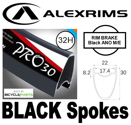 WHEEL - 700C Alex PRO30 32H W/j Black Rim, FRONT Q/R (100mm OLD) Loose Ball Joytech Black Hub, Mach 1 BLACK Spokes
