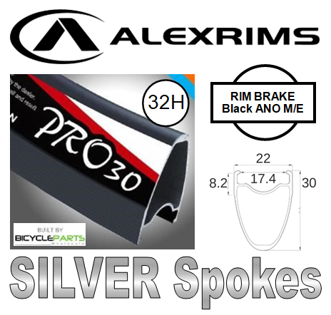 WHEEL - 700C Alex PRO30 32H W/j Black Rim, FRONT Q/R (100mm OLD) Loose Ball Joytech Black Hub, Mach 1 SILVER Spokes