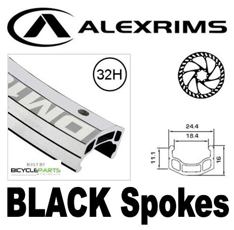 WHEEL - 700c Alex DM18 32H Silver Rim, FRONT 15mm T/A (100mm OLD) 6 Disc Sealed Bear Pawl Black Hub, Mach 1 BLACK Spokes