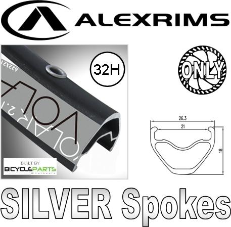 WHEEL - 26" Alex Volar 2.1 32H S/j Black Rim, FRONT 15mm T/A (110mm OLD) 6 Bolt Disc Sealed Novatec Boost Black Hub, Mach 1 SILVER Spokes