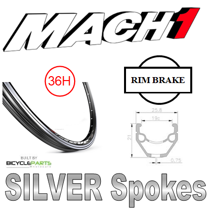 WHEEL - 26" Mach1 REVO 36H P/j Black Rim, FRONT 3/8" Nutted (100mm OLD) Loose Ball Joytech Black Hub, Mach 1 SILVER Spokes