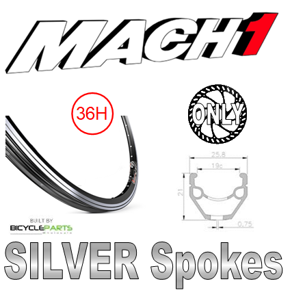 WHEEL - 700C Mach1 240 36H P/j Black Rim, FRONT DYNAMO Q/R (100mm OLD) 6 Disc Sealed SP Black Hub, Mach 1 SILVER Spokes