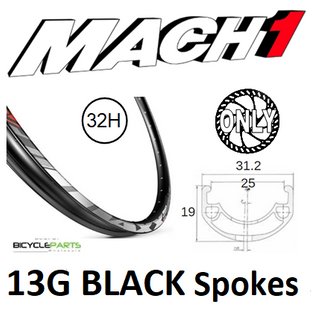 WHEEL - 27.5/650B Mach1 MAXX 32H P/j Black Rim, 8/11 SPEED 12mm T/A (148mm OLD) 6 Disc Sealed Novatec Boost Black Hub, Mach 1 BLACK Spokes (BUILT WITH 13G SPOKES)