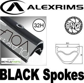WHEEL - 29er Alex Volar 2.1 32H S/j Black Rim, FRONT Q/R (110mm OLD) 6 Disc Sealed Novatec Black Hub, BLACK Spokes