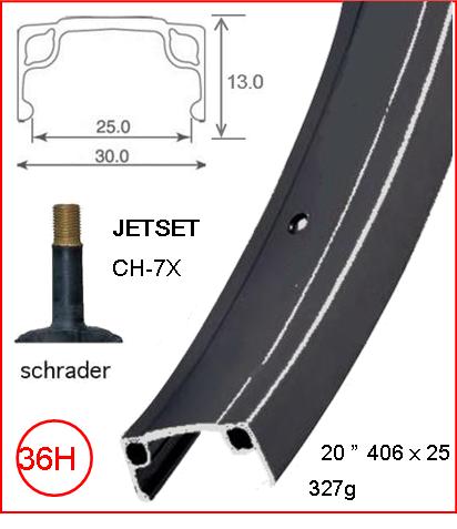 RIM 20" x 25mm - JETSET CH-7X - 36H - (406 x 25) - Schrader Valve - Rim Brake - S/W - BLACK - (ERD 395mm)