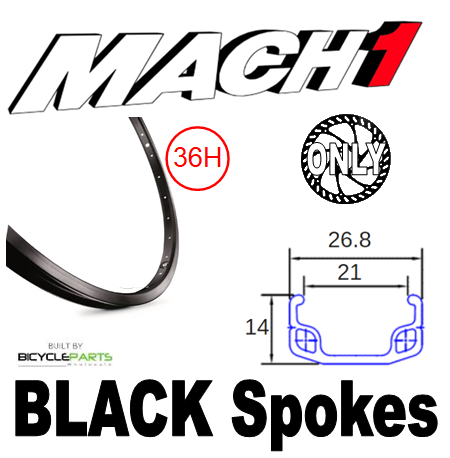 WHEEL - 26" Mach1 110 36H S/j Black Rim, FRONT Q/R (100mm OLD) 6 Disc Sealed Novatec Black Hub, Mach 1 BLACK Spokes