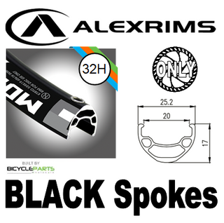 WHEEL - 29er Alex MD19 32H P/j Black Rim, FRONT 20mm T/A (110mm OLD) 6 Disc Sealed Novatec Black Hub, Mach 1 BLACK Spokes