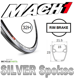 WHEEL - 700C Mach1 Road Runner 32H P/j Black Rim, SCREW-ON MULTI Q/R (126mm OLD) Loose Ball KK Rival Silver Hub, Mach 1 SILVER Spokes