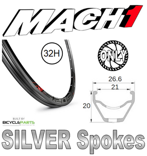 WHEEL - 29er Mach1 5.20 SL 32H S/j Black Rim, FRONT DYNAMO 15mm T/A (100mm OLD) 6 Disc Sealed SP Black Hub, Mach 1 SILVER Spokes