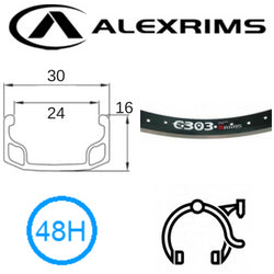 RIM 20" x 24mm - ALEX G303 - 48H - (406 x 24) - Schrader Valve - Rim Brake - S/W - BLACK - MSW - (396 ERD)