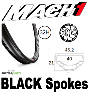 WHEEL - 27.5/650B Mach1 Trucky-40 32H P/j Black Rim, FRONT 15mm T/A (110mm OLD) 6 Disc Sealed Novatec Boost Black Hub, Mach 1 BLACK Spokes