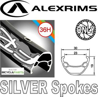 WHEEL - 26" Alex FR30 36H P/j Black Rim, FRONT 15mm T/A (100mm OLD) 6 Disc Sealed Novatec Black Hub, Mach 1 SILVER Spokes