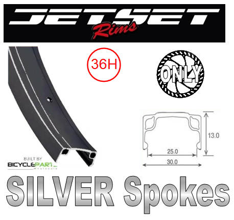 WHEEL - 20" JETSET 7X 36H Black Rim, FRONT Q/R (100mm OLD) 6 Disc Loose Ball Joytech Black Hub, Mach 1 SILVER Spokes