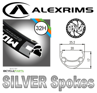 WHEEL - 26" Alex MD19 32H P/j Black Rim, FRONT 15mm T/A (110mm OLD) 6 Disc Sealed Bear Pawl Black Hub, Mach 1 SILVER Spokes