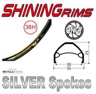 WHEEL - 26" Shining DB-35 36H P/j Black Rim, FRONT Q/R (100mm OLD) 6 Bolt Disc Loose Ball Joytech Black Hub, Mach 1 SILVER Spokes