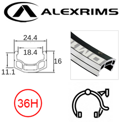 RIM 24" x 18mm - ALEX DM18 - 36H - (507 x 18) - Schrader Valve - Rim Brake - D/W - BLACK - (ERD 495)