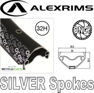 WHEEL - 27.5 / 650B Alex MD30 32H Black Rim, 8/11 SPEED 12mm T/A (148mm OLD) 6 Disc Sealed Bear Pawl Black Hub, Mach 1 SILVER Spokes