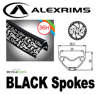 WHEEL - 26" Alex MD25 36H P/j Black Rim, FRONT 15mm T/A (100mm OLD) 6 Disc Sealed Novatec Black Hub, Mach 1 BLACK Spokes