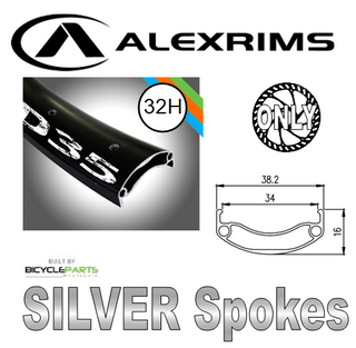 WHEEL - 29er Alex MD35 32H P/j Black Rim, 8/11 SPEED 12mm T/A (148mm OLD) 6 Bolt Disc Sealed Bear Pawl Black Hub, Mach 1 SILVER Spokes