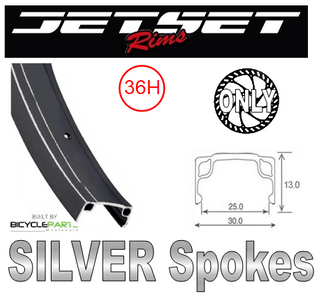 WHEEL - 20" Jetset 7X 36H Black Rim, 8/10 SPEED Q/R (135mm OLD) 6 Disc Loose Ball Joytech Black Hub, Mach 1 SILVER Spokes