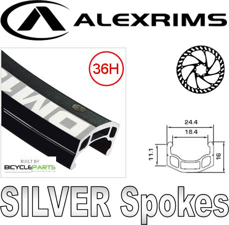 Wheel 24" Alex DM-18 D/w Black Alloy Rim Non/Msw , Joytech 6 Q/r Alloy Disc Black Hub , Silver Mach 1 spokes , FRONT.