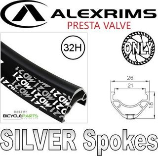 WHEEL - 29er Alex MD21 32H P/j Black Rim with Eyelets, FRONT 15mm T/A (110mm OLD) 6 Disc Sealed Bear Pawl Black Hub, Mach 1 SILVER Spokes