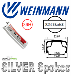 WHEEL - 700C Weinmann 4019C 36H P/j Silver Rim, FRONT 3/8" Nutted (100mm OLD) Loose Ball Joytech Silver Hub, Mach 1 SILVER Spokes