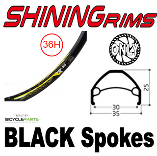 WHEEL - NO BRAKE FITMENT - DIRT JUMP - 26" Shining DB-35 36H P/j Black Rim, NO BRAKE FITMENT - DIRT JUMP  FRONT 3/8" Nutted (100mm OLD) Sealed Novatec Black Hub,  Mach 1 BLACK Spokes