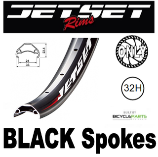 WHEEL - 24" Jetset HC-E331 32H P/j Matt Black Rim, FRONT 15mm T/A (110mm OLD) 6 Disc Sealed Novatec Boost Black Hub, Mach 1 BLACK Spokes