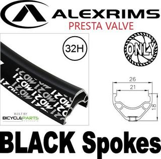 WHEEL - 29er Alex MD21 32H P/j Black Rim with Eyelets, 8/11 SPEED 12mm T/A (142mm OLD) Centerlock Disc Sealed Novatec Black Hub, Mach 1 BLACK Spokes