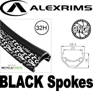 WHEEL - 29er Alex MD23 32H Black Rim, FRONT 15mm T/A (100mm OLD) 6 Disc Sealed Bear Pawl Black Hub, Mach 1 BLACK Spokes