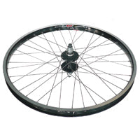 WHEEL 24" Alex DM-24 D/W Eyeleted Alloy Rim W/msw, Joytech 14mm Axle FlipFlop Hub, Mach 1 Spokes, REAR. BLACK with SILVER Spokes