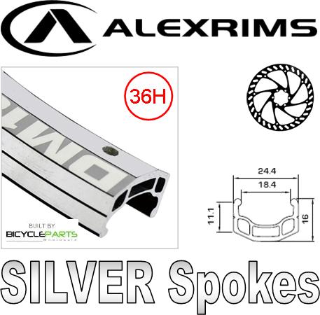 Wheel 700c Alex DM-18 Silver D/w Eyeleted alloy rim , Novatec 6 disc 8/10 Speed Hub . Mach 1 Silver Spokes .