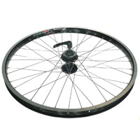 Wheel 24" Alex DM-24 D/w Eyeleted Black Alloy rim W/msw , Joytech Disc 6 Q/r Black Hub , Mach 1 Spokes . FRONT (match 94824)