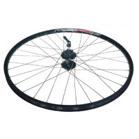 WHEEL - 26" Alex DM18 36H Silver Rim, 8/10 SPEED Q/R (135mm OLD) 6 Disc Loose Ball Joytech Black Hub, Mach 1 SILVER Spokes