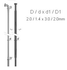 SPOKES - MACH 1 BLADED Stainless Steel Spokes, 286mm, 14 Gauge (2mm J Bend & Thread, 1.4 x 3mm Profile), J Hook, BLACK (Sold Individually)