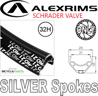 WHEEL - 29er Alex MD21 32H P/j Black Rim with Eyelets, Schrader Valve, 8/11 Speed Q/R (141mm OLD) 6 Disc Sealed Novatec Black Hub, SILVER Spokes