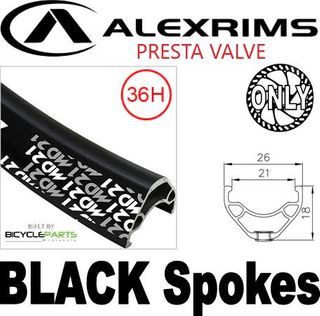 WHEEL - 29er Alex MD21 36H P/j Black Rim, FRONT Nutted (100mm OLD) 6 Disc Sealed Novatec Black Hub, BLACK Spokes