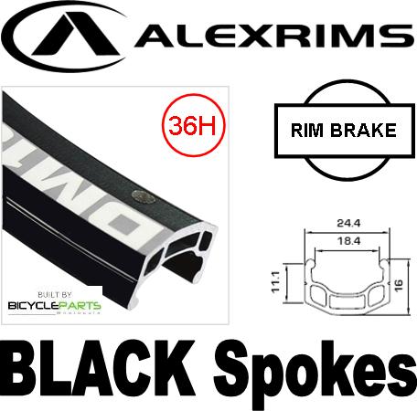 WHEEL 24" Alex DM-18 D/w Black Rim , Alloy Front Black Q/R Hub , Black Mach 1 Spokes , FRONT.