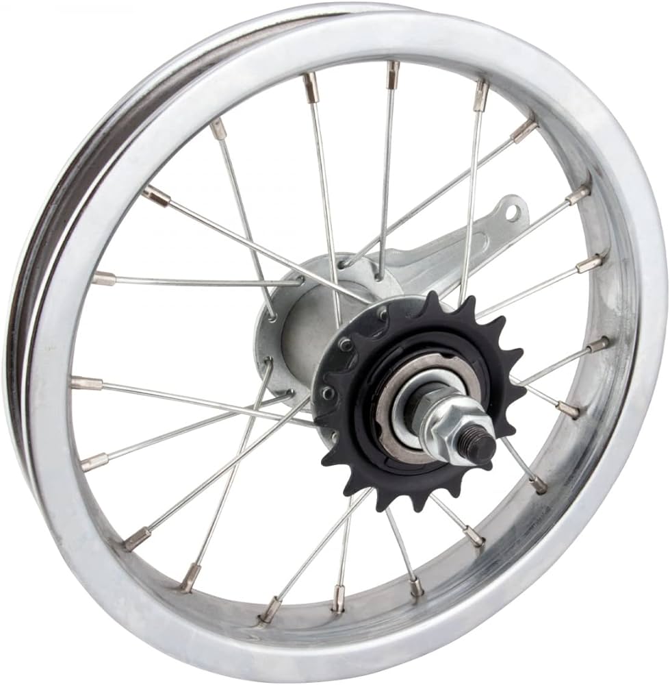 WHEEL 12" Rear Wheel, Silver, S/W Alloy Rim Coaster Hub Silver (Inc. 18t Cog & Brake arm band)