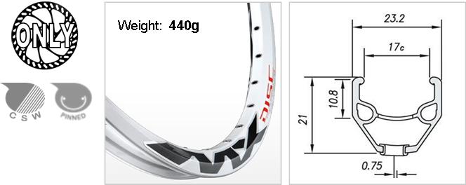 RIM 26" x 17mm - Mach1 MX-Disc - 36H - (559 x 17) - Schrader Valve - Disc Brake - D/W - WHITE - Eyeleted - Made in France - (534mm ERD)
