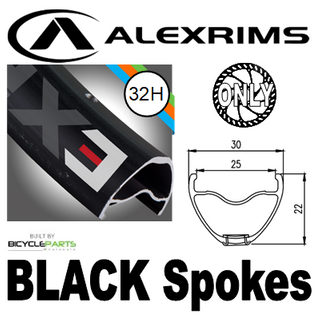 WHEEL - 29er Alex EXR25 32H S/j Black Rim, FRONT 15mm T/A (110mm OLD) 6 Disc Sealed KT Boost Black Hub, BLACK Spokes