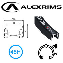RIM 20" x 22mm - ALEX Y22 - 48H - (406 x 22) - Schrader Valve - Rim Brake - S/W - BLACK - (388 ERD)