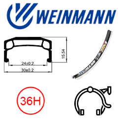 RIM 20" x 24mm - WEINMANN DM30 - 36H - (406 x 24) - Schrader Valve - Rim Brake - D/W -MSW - BLACK - ***BLACK ANODIZED M/E*** (396 ERD)