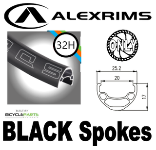 WHEEL - 29er Alex SD20 32H P/j Black Rim, FRONT Q/R (100mm OLD) 6 Disc Loose Ball Joytech Black Hub, BLACK Spokes