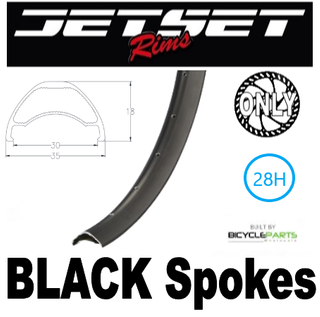 WHEEL - 29er Jetset AM-30 28H S/j Black Rim, FRONT DYNAMO 12mm T/A (100mm OLD) Centerlock Disc Sealed Shutter Precision (PL-7) Black Hub, BLACK Spokes