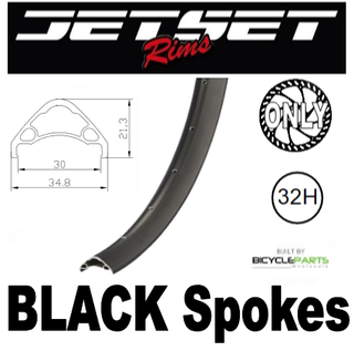 WHEEL - 27.5/650B Jetset AE-30 32H S/j Black Rim, FRONT 15mm T/A (110mm OLD) 6 Disc Sealed Novatec Boost Gold Hub, BLACK Spokes